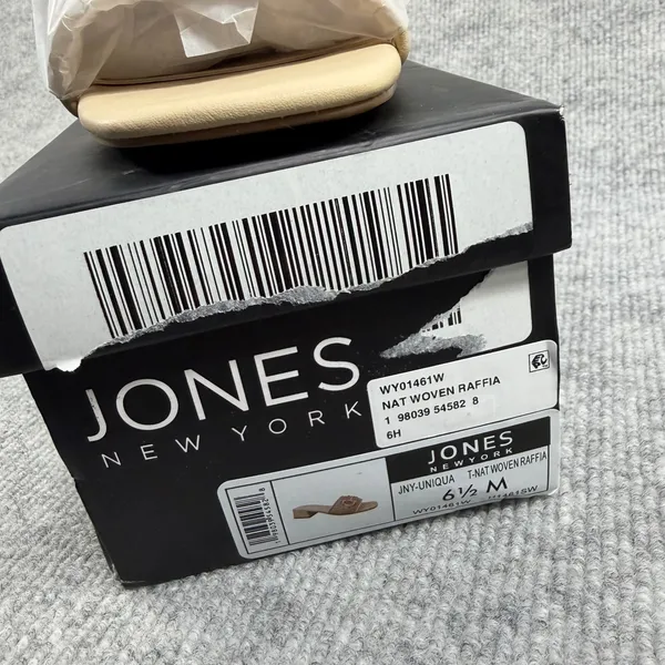 Jones New York Size-6.5M Uniqua Tan Woven Raffia Block Heel Slide Sandals - Image 2