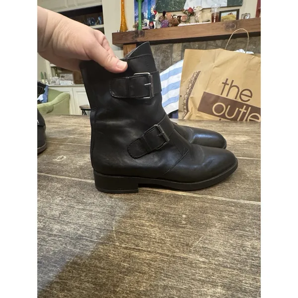 Emanuele Crasto Italian Leather Moto Boots Black doble Buckle Zip Womens 41 / 11 - Image 4