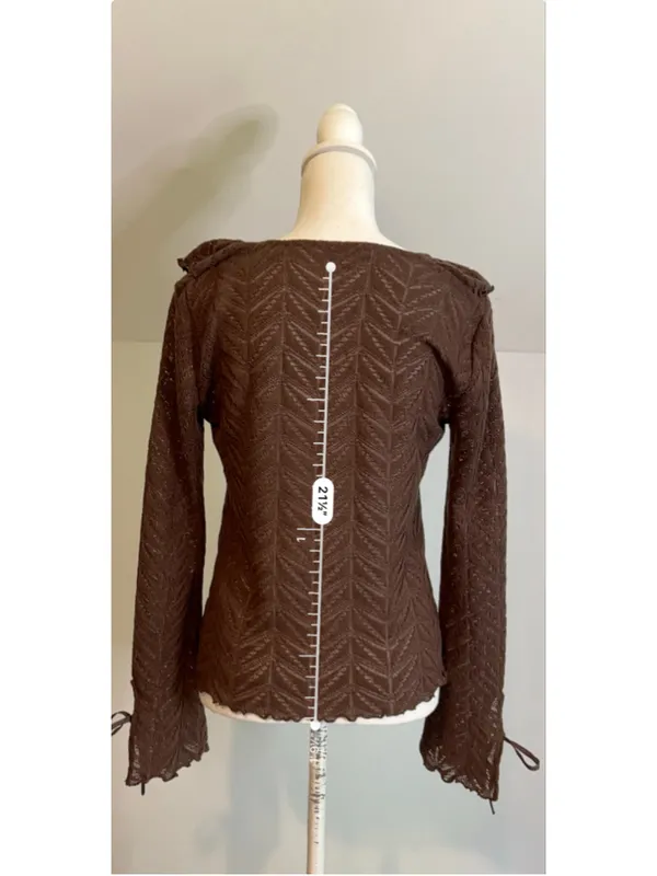 Women's LOFT Brown Ruffle Front Cardigan Sweater Size S - Image 5
