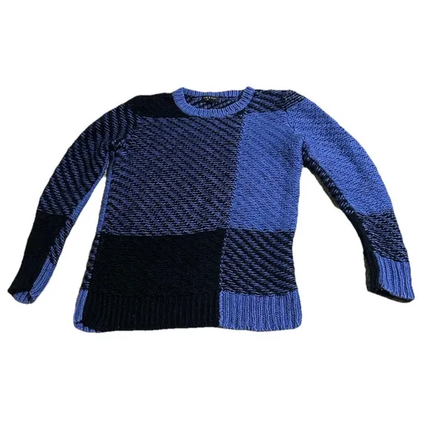 RAG & BONE Blue Black Chunky Knit Sweater XS Crewneck Pullover Wool Blend Cozy - Image 2