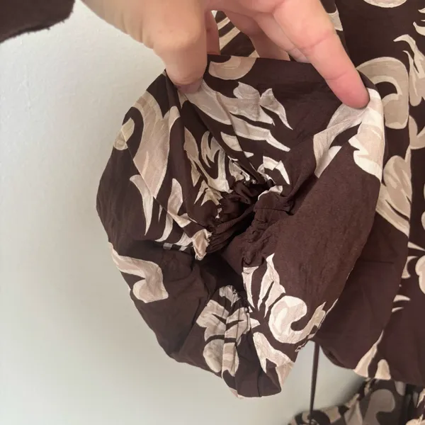 Abercrombie & Fitch Short Puff Sleeve Cutout Maxi Dress Brown Tan Floral Pattern - Image 8