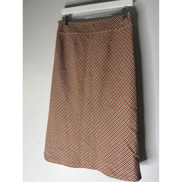 Talbots vintage inspired Houndstooth Wool checked orange brown midi a line skirt - Image 2