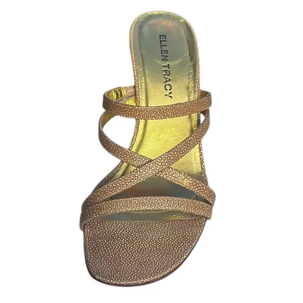 Vintage Heel Sandals Strappy Gold Metallic Ellen Tracy US 9 M 90s Casual Formal - Image 9
