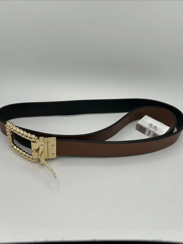 Source Unknown Black and Brown reversible belt with Gold Twisted Buckle - Image 3