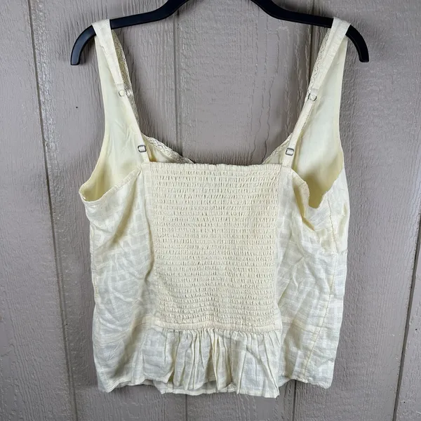 Hollister Tank Top Size XL Butter Yellow Cotton Lace Trim Button Front Coquette - Image 4