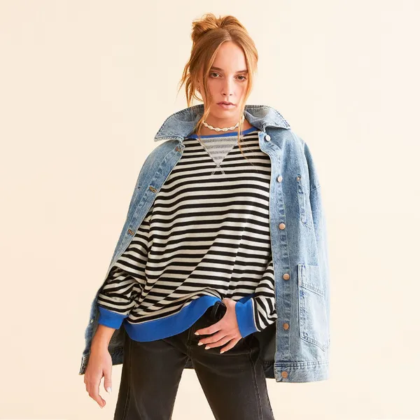 NWOT Free People Classic Striped Oversized Crewneck - Image 7