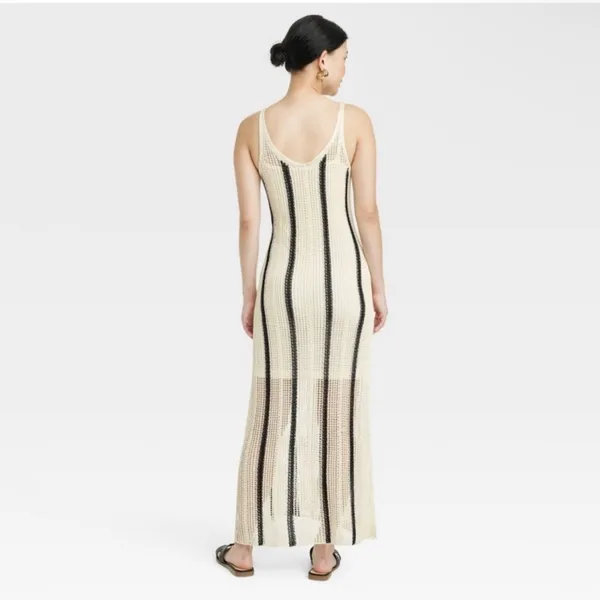 NWT Women's Open Work Maxi Sundress - A New Day Cream/Black Striped - Image 4