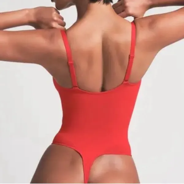 SKIMS Lace Thong Bodysuit In Cayenne Red Brand New Size XXS Sculpting Top Sexy - Image 6