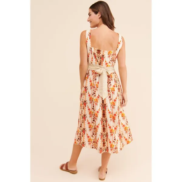 Agua Bendita Goldenrod Button Midi Dress Jazmin Orange Cream Womens Size Large - Image 2