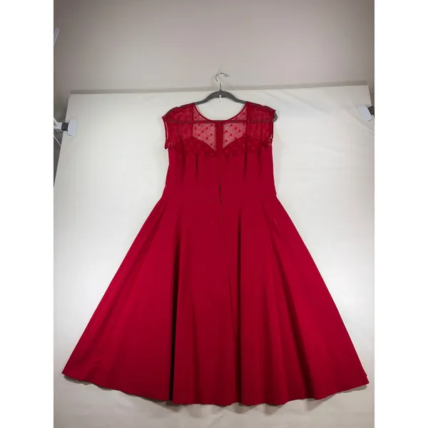 Torrid Red Polka Dot Mesh Yoke Fit and Flare Midi Dress Size 14 Retro Style - Image 9