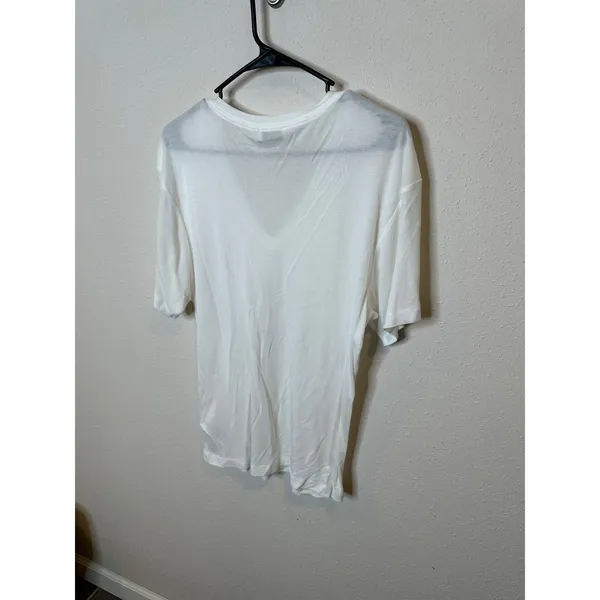Anine Bing Lili V-Neck‎ Tee White Micromodal Cashmere Blend Short Sleeve Small - Image 4