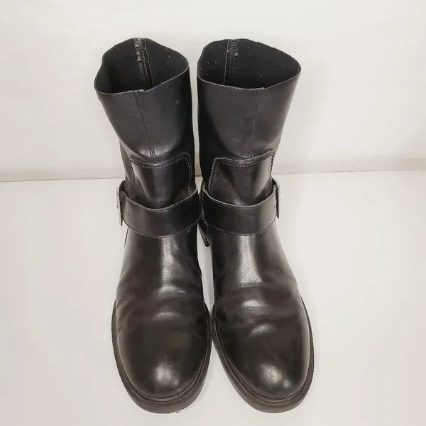 6/$36 Zara Woman Leather Biker Boots with Stretch Leg Black Size 38 5156/101 - Image 7