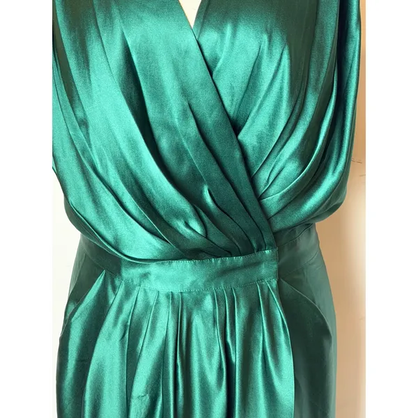 Reem by Reem Acra Silk Dress Women 14 Emerald Green Draped Tulip Wrap Cocktail - Image 12