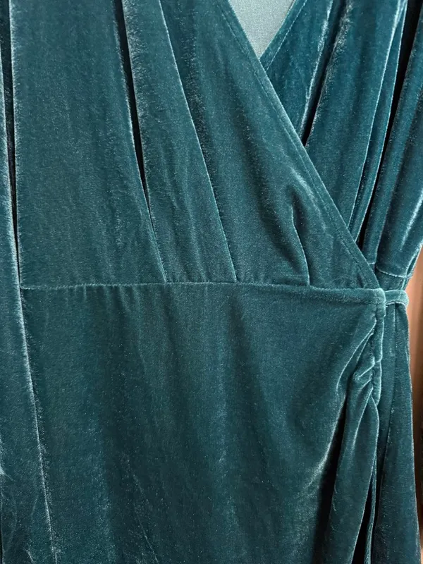 Lulus Luxe to the Touch Blue Velvet Long Sleeve Wrap Womens Mini Dress Teal XL - Image 4