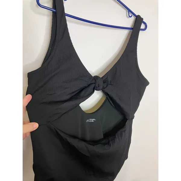Aerie One Piece Swimsuit Women XXL Black Excellent Ribbed Cutout Knot Detail - Image 2