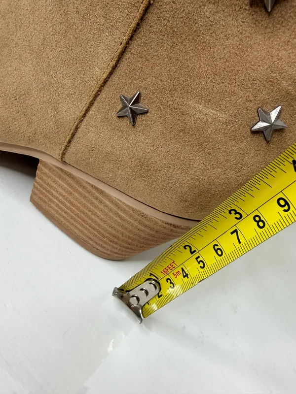 Tan Star Studded Western Cowboy Ankle Boots Rodeo Boho Y2K Size 8 Oasis Society - Image 9