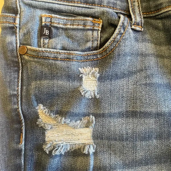 Judy Blue Size 9/29 Buffalo Plaid Patch Skinny Blue Ripped Denim Jeans JB8268DK - Image 4