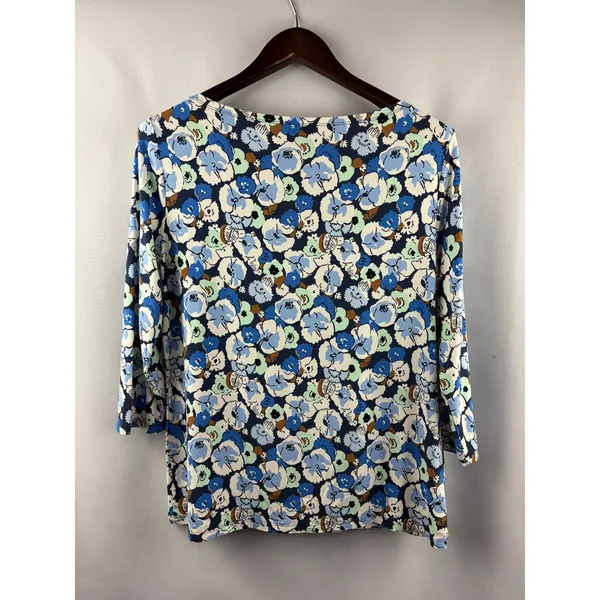 Women’s Ann Taylor Factory Large White, Blue, Brown Floral Blouse - Image 3