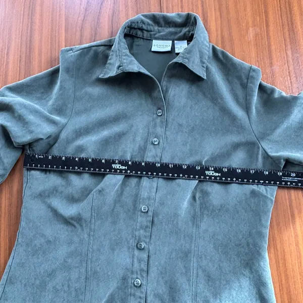 00s Sonoma Green Faux Suede Button Front Shirt Jacket Western Top Summer Medium - Image 5