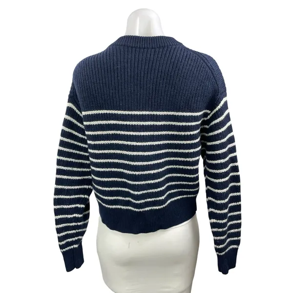 Aritzia Wilfred Maria 100% Wool Navy Blue White Striped Pullover Sweater Top M - Image 3
