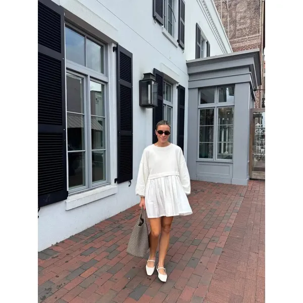 FREE PEOPLE Eleanor Sweatshirt Dress in Grey Combo Size X-Small - Image 3