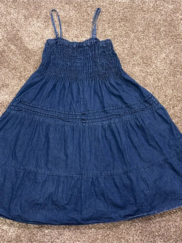 Blue Denim Smocked Tiered Dress - Image 2