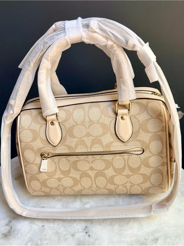 NWT Coach Rowan Satchel Bag in Blocked Signature Canvas-Light Khaki Multi CH486 - Image 2