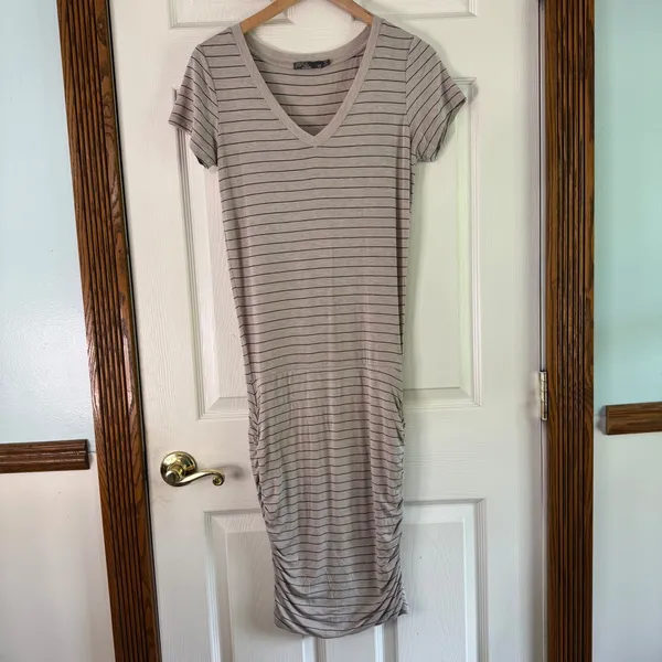 Prana Striped T-Shirt Dress Casual V-Neck Short Sleeve Comfortable‎ XS - Image 7