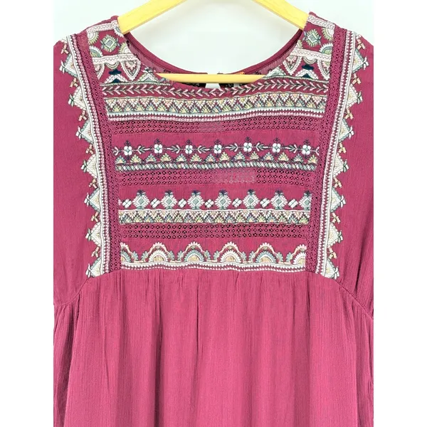 Free People Sleepless Summer Mini Dress XS Berry Burgundy‎ Embroidered Boho NWT - Image 5