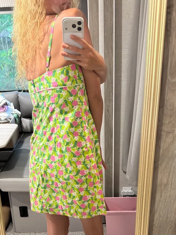 Vintage Lilly Pulitzer Cotton Floral Tie Mini Summer Dress Pink &‎ Lime Green - Image 3