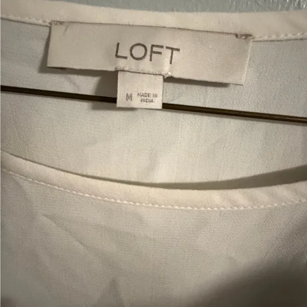 LOFT Cream Top with Blue Embroidery - Image 3