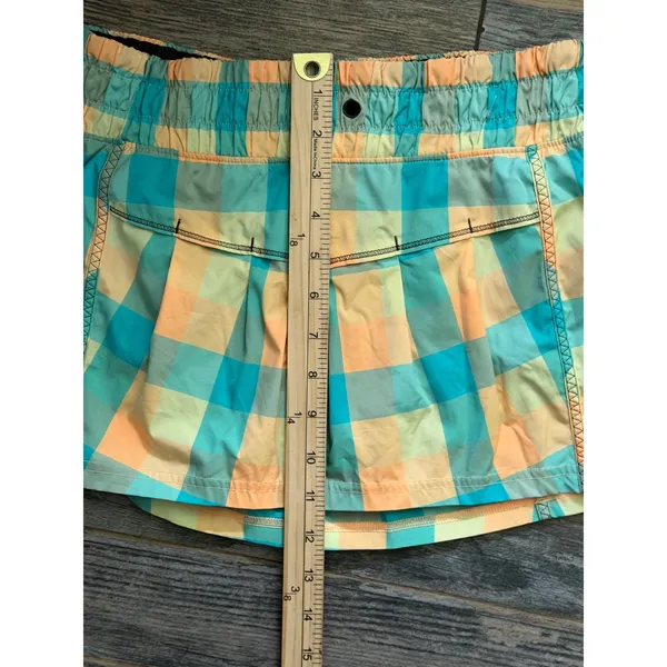 Lululemon Leader of the Track Plaid Pleated Skirt Size 4 Yellow Teal Lined Skort - Image 6