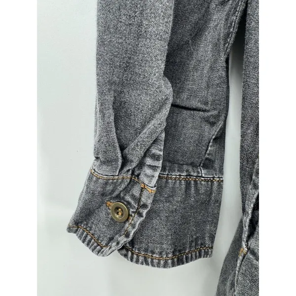 Timing Chambray Cotton Shirt Dress M Pockets Dark Grey Roll Tab Sleeve Summer - Image 6