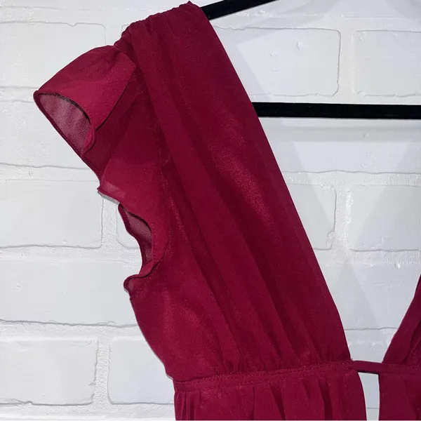 NWT Lulus I’m All Yours Burgundy Ruffle Maxi Dress - Image 6