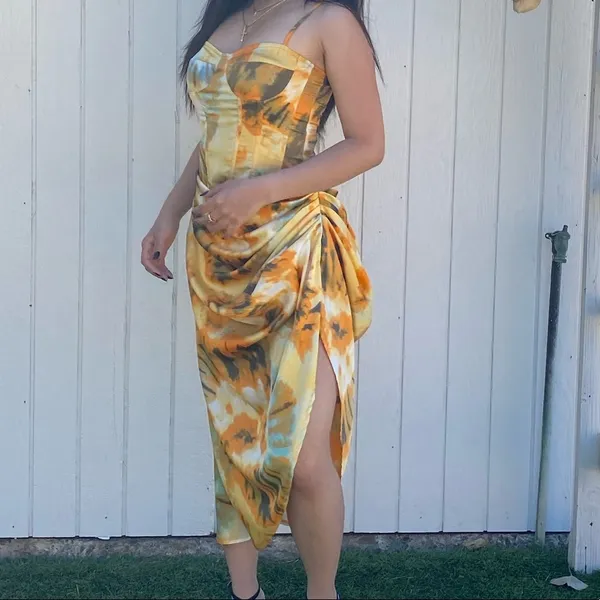 orange tie dye corset and midi skirt set - Image 5