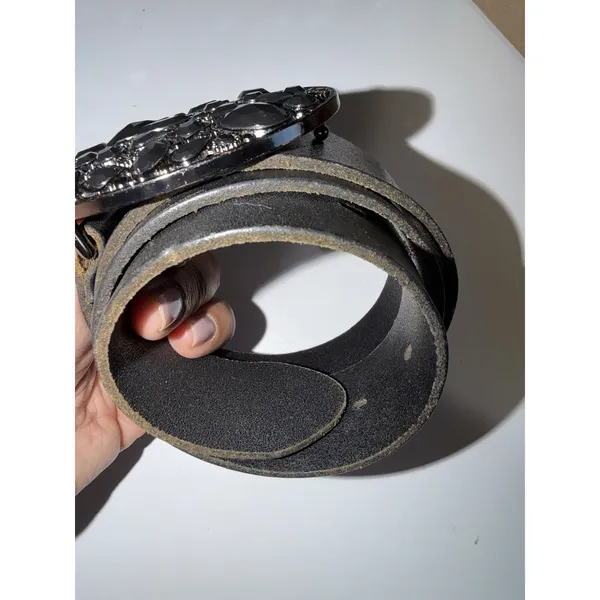 Express Black Leather‎ Black Rhinestone Buckle Cowboy Western Belt Women's Sz S - Image 2