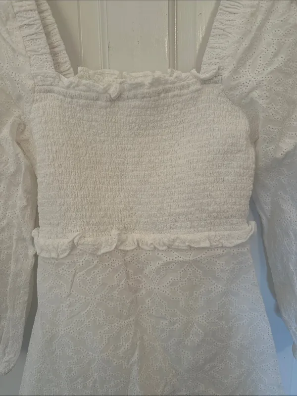 Veronica Beard White Eyelet Smocked‎ Square-Neck Dress size 2 EUC - Image 3