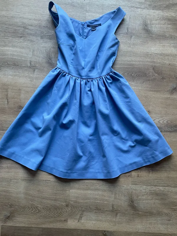French Connection Fit & Flare Dress Blue Sleeveless Cotton Blend Size 0 - Image 2