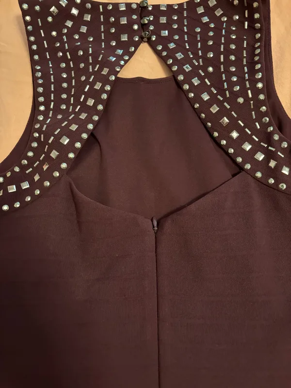 Guess Los Angeles Deep Plum Rhinestone Details Bodycon Dress Glam Date-night - Image 8