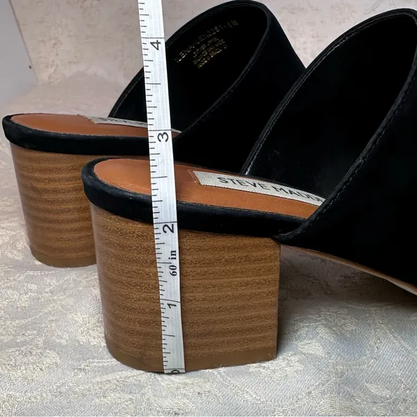 Steve Madden Ilena Suede Leather Strap Black Mules with Wooden Heel Size 6 - Image 8
