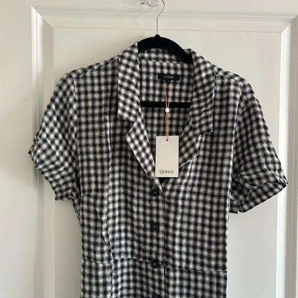 Quince Black and White Gingham Button-Front Midi Dress - Image 2