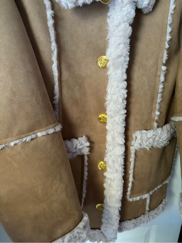 Allured vintage-inspired faux suede shearling aviator coat women sz M/L p2p 22” - Image 12