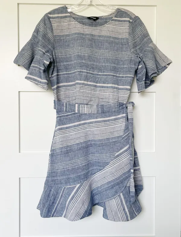 EXPRESS Linen Chambray Wrap Dress - Image 2