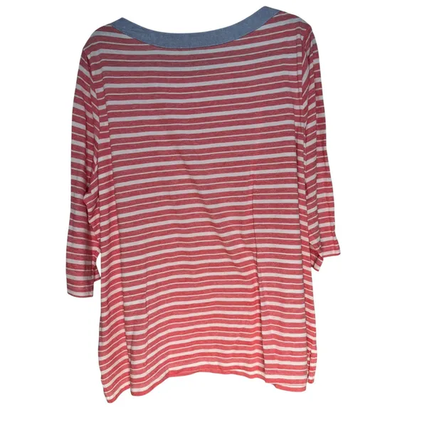 Tommy Hilfiger Womens Striped Knit Top Boat Neck‎ Button Detail Size 2X - Image 9