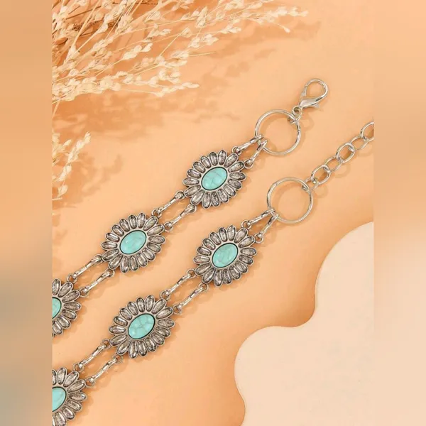 Western Vintage Engraved Style Oval Waist Chain Boho Silver Metal Waist Belt‎ - Image 6