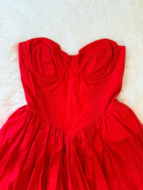Red Corset Ballgown Style Puff Dress Size S NWT - Image 2