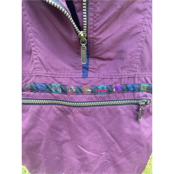 L.L. Bean Plum Hooded Utility Anorak with Navy Trim Vintage Unisex Windbreaker - Image 5