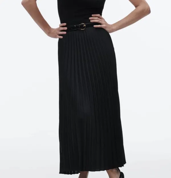 NWT Zara black satin pleated midi skirt. Size Large - Image 4