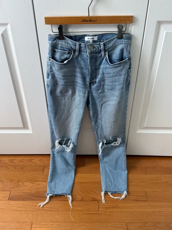 Re/Done Originals 90s High Rise Ankle Crop in Light Dusk Destroy - Image 2