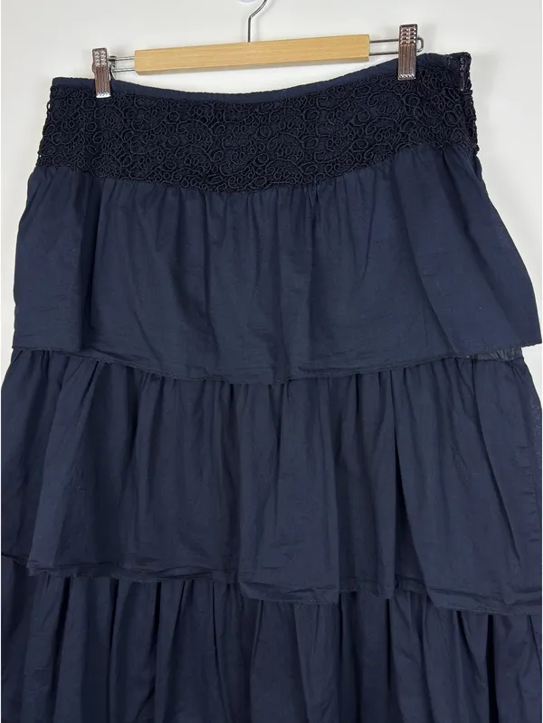 Connection 18 Vintage Y2K Black Tiered Ruffle Maxi Skirt Lace Waist XL Boho - Image 5